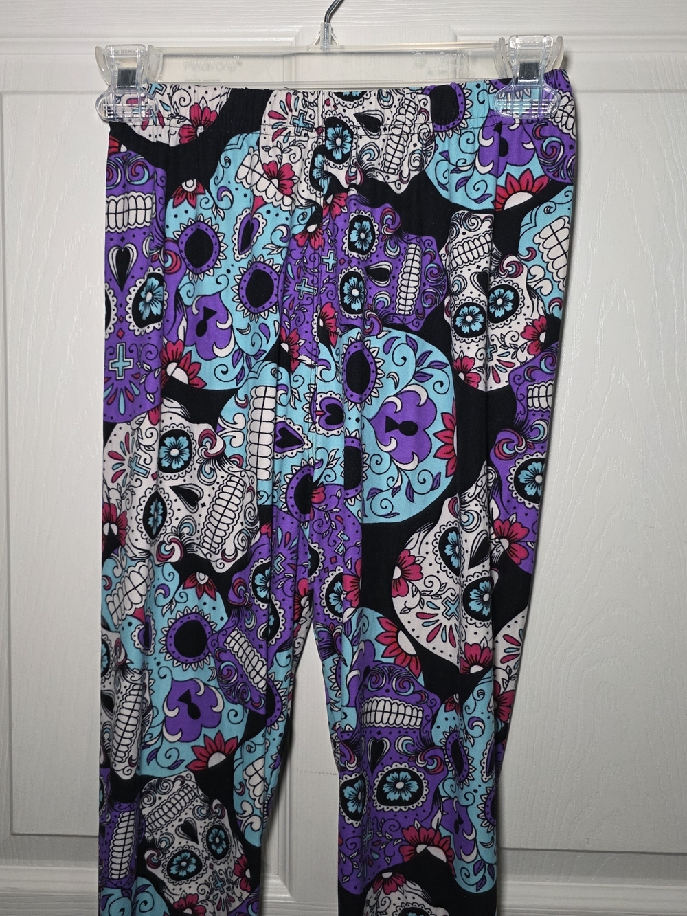 Sugar Skull Print Leggings - Purple & Teal